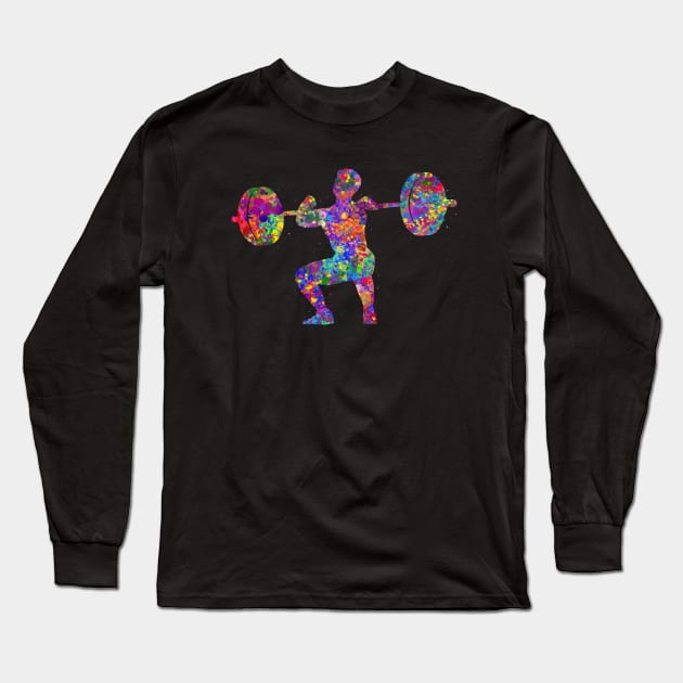 Weightlifter male watercolor art Long Sleeve T-Shirt by Yahya Art